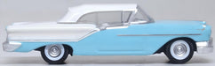 Oxford Diecast Oldsmobile 88 Convertible 1957 (Roof Up) Banff Blue and Alcan White by Oxford at 1:87 scale. Right