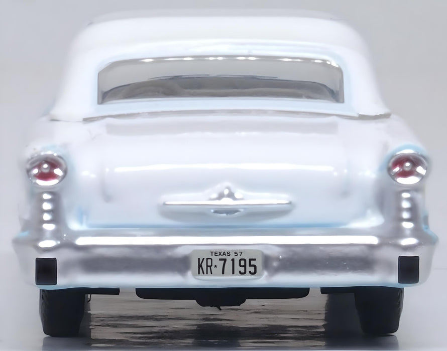 Oxford Diecast Oldsmobile 88 Convertible 1957 (Roof Up) Banff Blue and Alcan White by Oxford at 1:87 scale. Rear