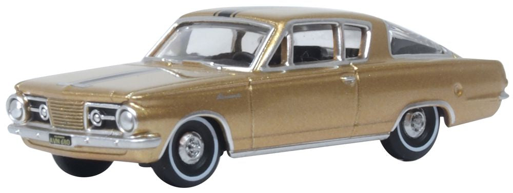 Model of the 1965 Plymouth Barracuda Gold by Oxford at 1:87 scale.