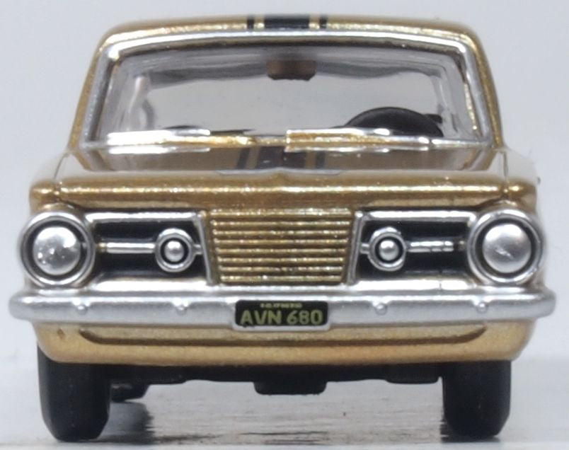 Model of the 1965 Plymouth Barracuda Gold by Oxford at 1:87 scale.