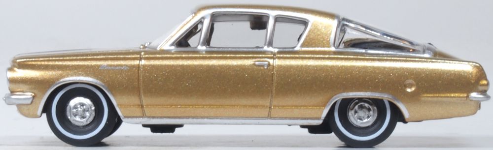 Model of the 1965 Plymouth Barracuda Gold by Oxford at 1:87 scale.