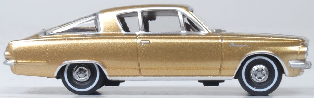 Model of the 1965 Plymouth Barracuda Gold by Oxford at 1:87 scale.