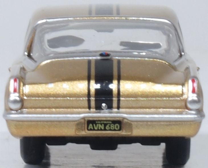 Model of the 1965 Plymouth Barracuda Gold by Oxford at 1:87 scale.