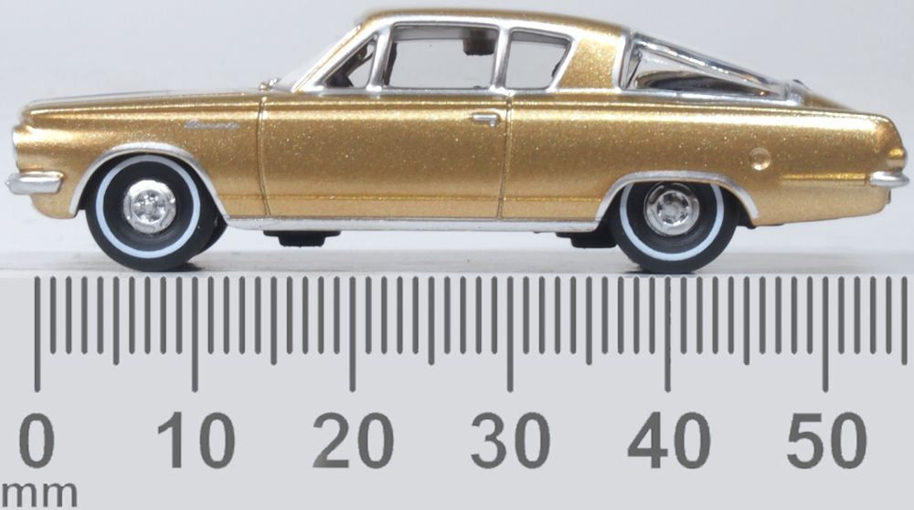 Model of the 1965 Plymouth Barracuda Gold by Oxford at 1:87 scale.
