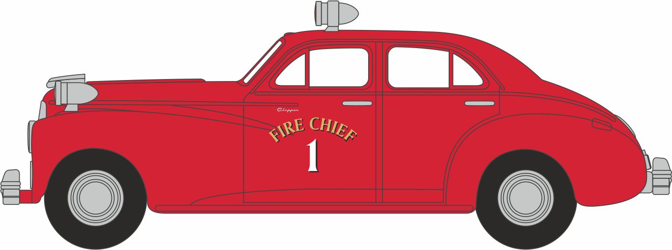 Oxford Diecast 1942 Packard Clipper Touring Sedan Fire Chief 1:87 Scale