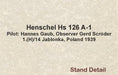 Oxford Diecast 1:72nd scale AC120 H.Gaub/G.Schroder A.F.U.Recon.Grp. Poland 1939 Henschel HS126 Stand Detail