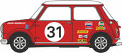 Oxford Diecast BMC Car Transporter Front with Two Mini Car 31 BMC Competitions Dept 1:76 scale left