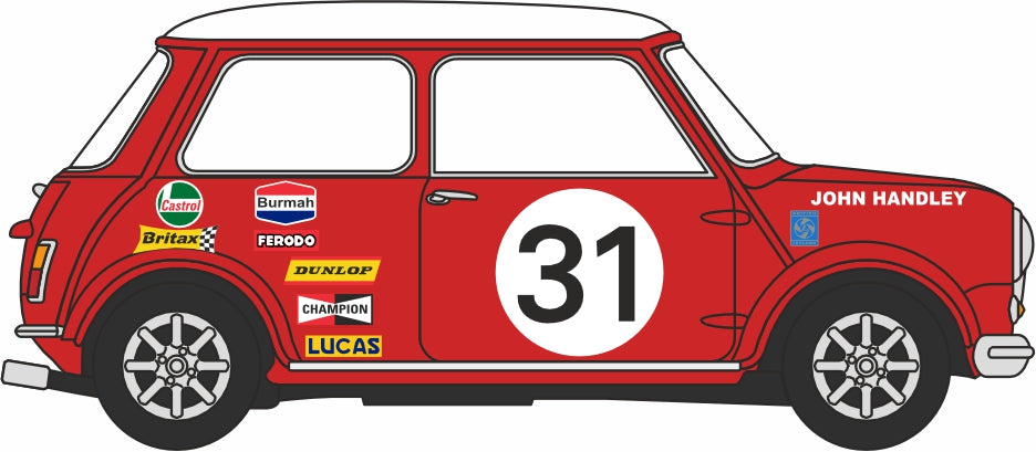 Oxford Diecast BMC Car Transporter Front with Two Mini Car 31 BMC Competitions Dept 1:76 scale right