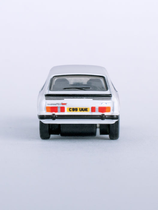 Model of the Ford Capri Mk3 Diamond White by Oxford at 1:148 scale.