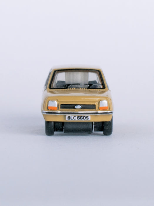Model of the Ford Fiesta Mk1 Nevada Beige by Oxford at 1:148 scale.