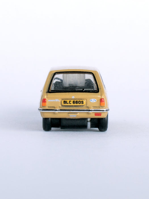 Model of the Ford Fiesta Mk1 Nevada Beige by Oxford at 1:148 scale.