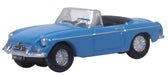 Model of the Iris Blue MGB Roadster by Oxford at 1:148 scale.