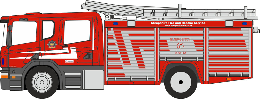 Oxford Diecast Scania Pump Ladder Shropshire Fire & Rescue Service 1:148 Scale