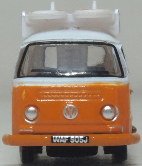 Oxford Diecast VW T2 Bay Window Bus/surfboards Signal Orange/White 1:148