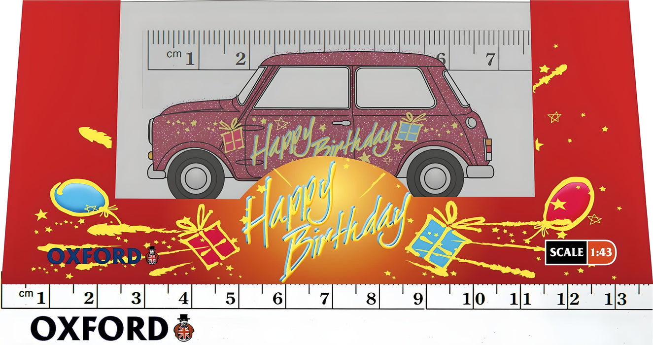 OXFORD DIECAST MIN017 Happy Birthday Mini Car Oxford Gift 1:43 Scale Model Measurements
