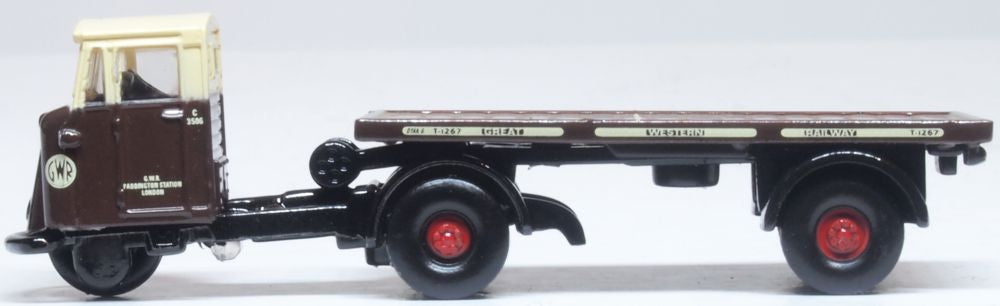 Oxford Diecast Scammell Mechanical Horse Flat Trailer GWR 1:120 TT Scale.