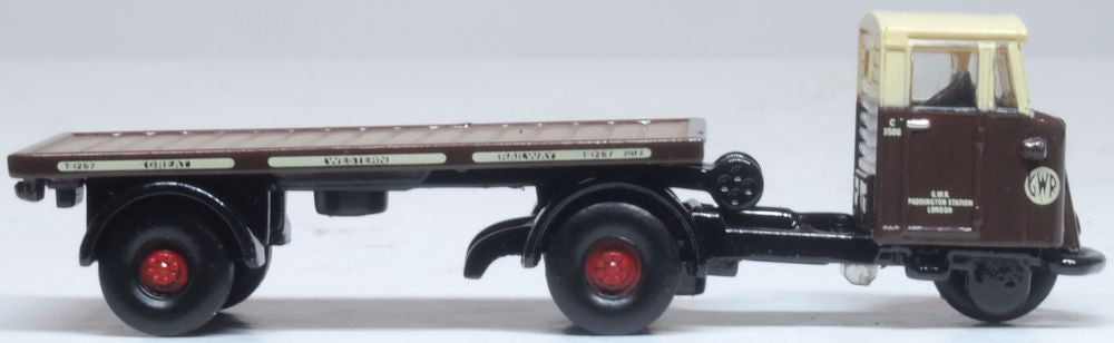 Oxford Diecast Scammell Mechanical Horse Flat Trailer GWR 1:120 TT Scale.