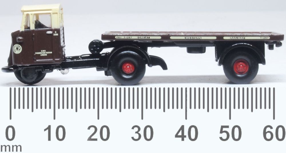 Oxford Diecast Scammell Mechanical Horse Flat Trailer GWR 1:120 TT Scale.