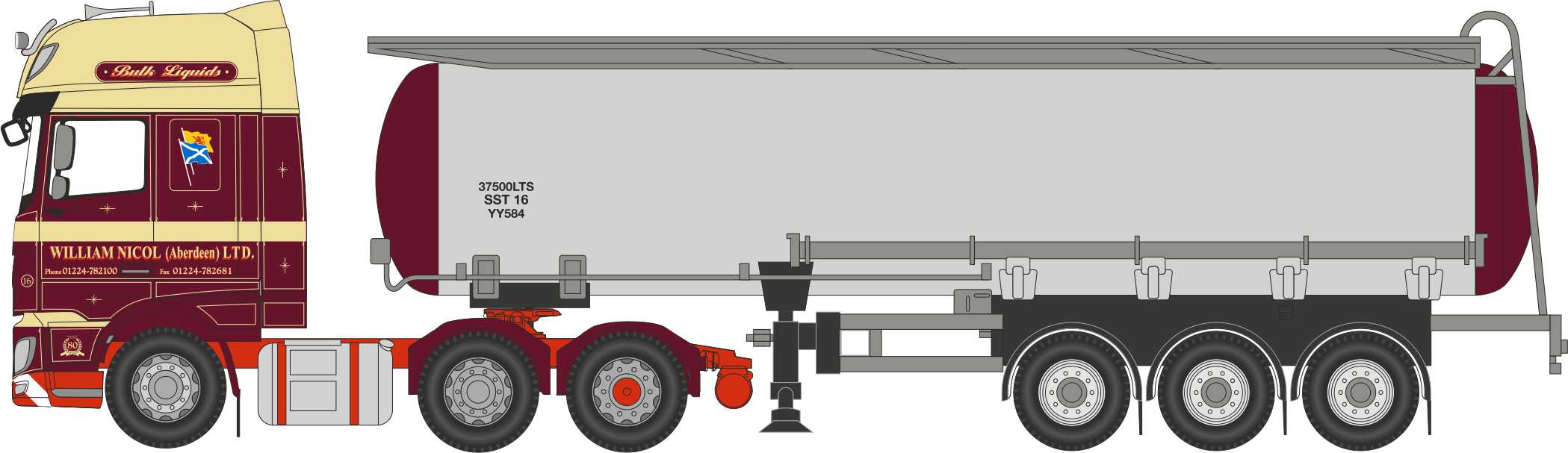 Oxford Diecast 1:76 OO Scale DAF XF Euro 6 Cylindrical Tanker William Nicol 76DXF006 line drawing