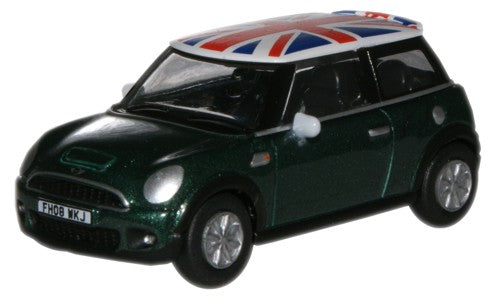 Oxford Diecast NEW Mini  BRG Metallic/Union Jack - 1:76 Scale 76NMN005