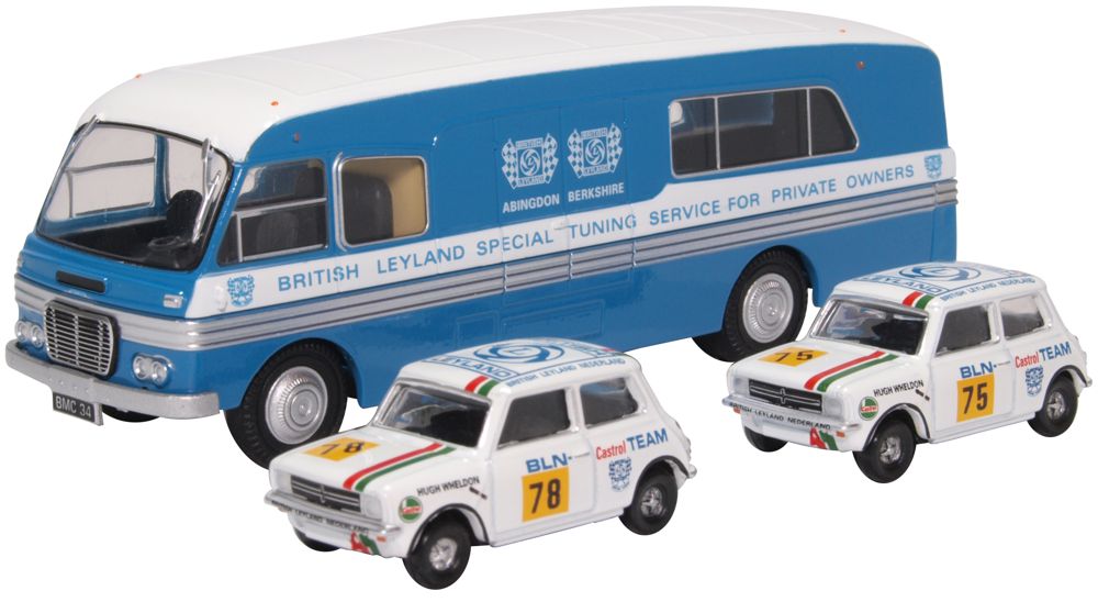 Oxford Diecast BMC Transporter & 2 Mini 1275GT Set British Leyland Ned 76SET54