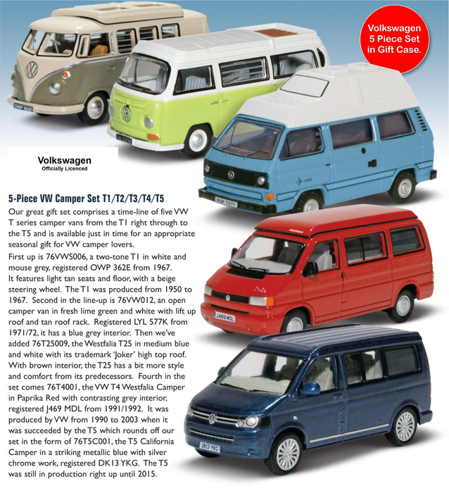 Oxford DIECAST 1:76 Scale 5 Piece VW Camper Set T1/T2/T3/T4/T5 ...