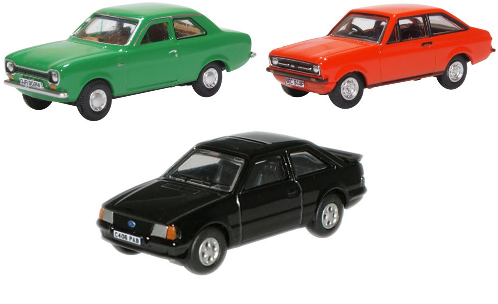 Oxford Diecast 3 Piece Ford Escort Set MK1/MK2/XR3i 76SET70