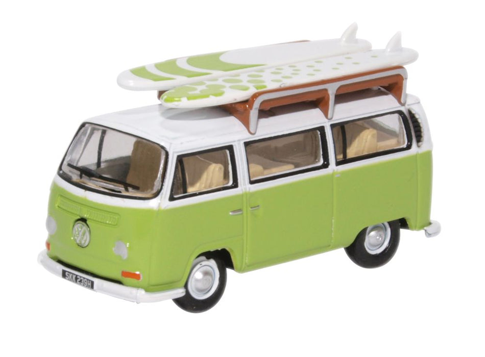 Oxford Diecast VW Bay Window Bus/Surfboards Lime Green/White 76VW028
