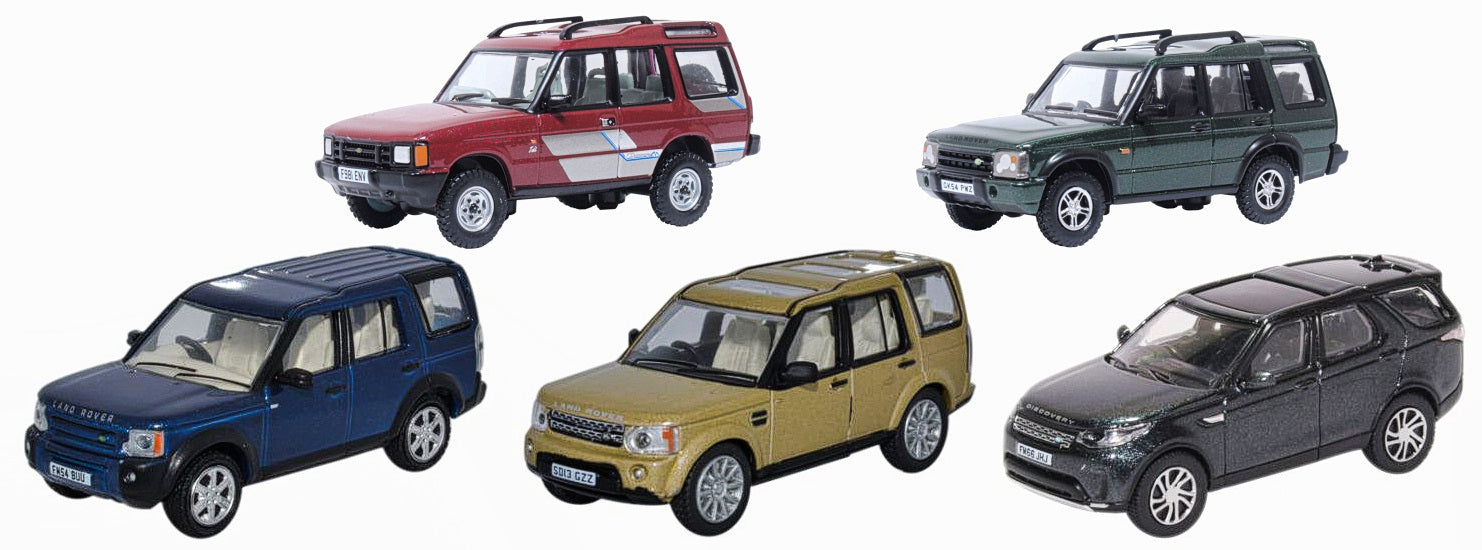 Oxford Diecast 5 Piece Set Land Rover Discovery 1/2/3/4/5 - 1:76 Scale