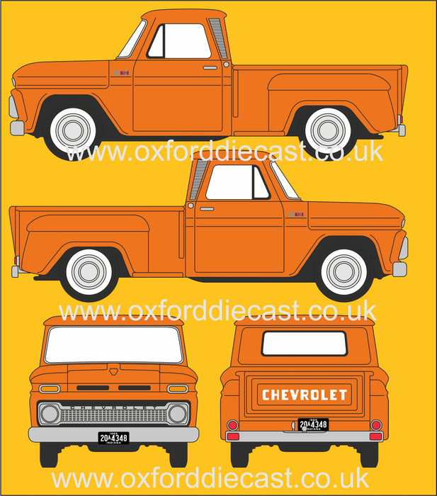 Oxford Diecast Chevrolet Stepside Pick Up 1965 Orange 87CP65002 Line Specs