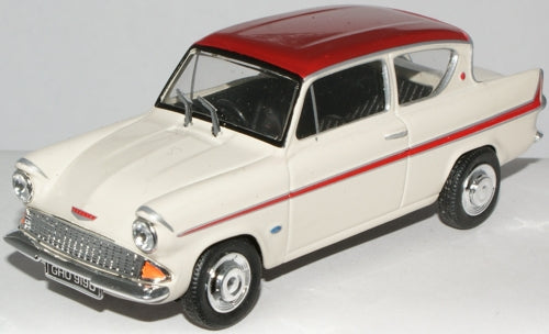 Cararama Ford Anglia 105E Ermine White\Dragoon Red - 1:43 Scale CR024